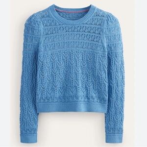 Boden Sky Blue Textured pointelle Crew Neck Sweater